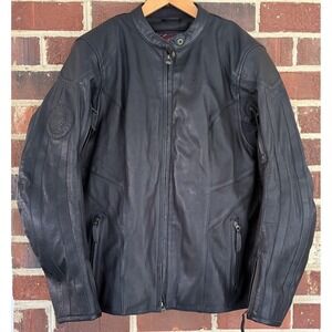 Indian Motorcycle Jacket Mens XL Black Leather Biker Riding Zip Pockets Logo